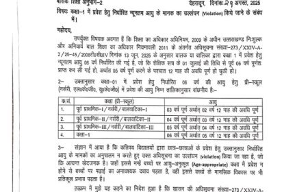 उत्तराखंड में कक्षा-1 में प्रवेश हेतु न्यूनतम आयु मानकों का उल्लंघन: नया आदेश जारी