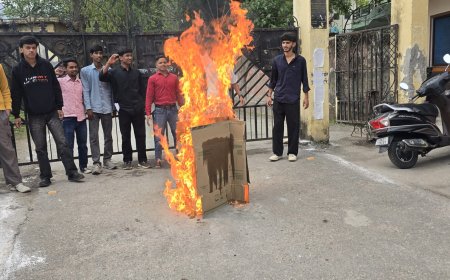 छात्रों का गुस्सा फूटा, एनएसयूआई ने किया विश्वविद्यालय प्रशासन का पुतला दहन