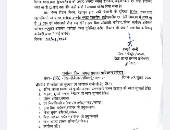 उत्तराखंड का बागेश्वर जिला: मौसम के कारण सभी स्कूलों में छुट्टी की घोषणा